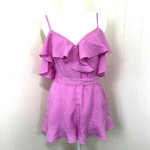 Blue Blush Romper Size Large Pink Off the Shoulder Tie Waist Ruffle Romper NWOT